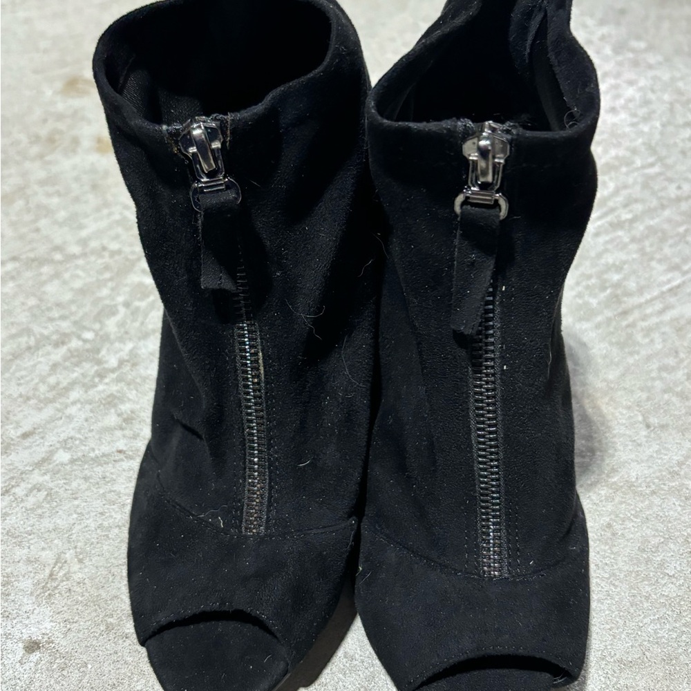 NWOT open toe suede booties.  Size 7